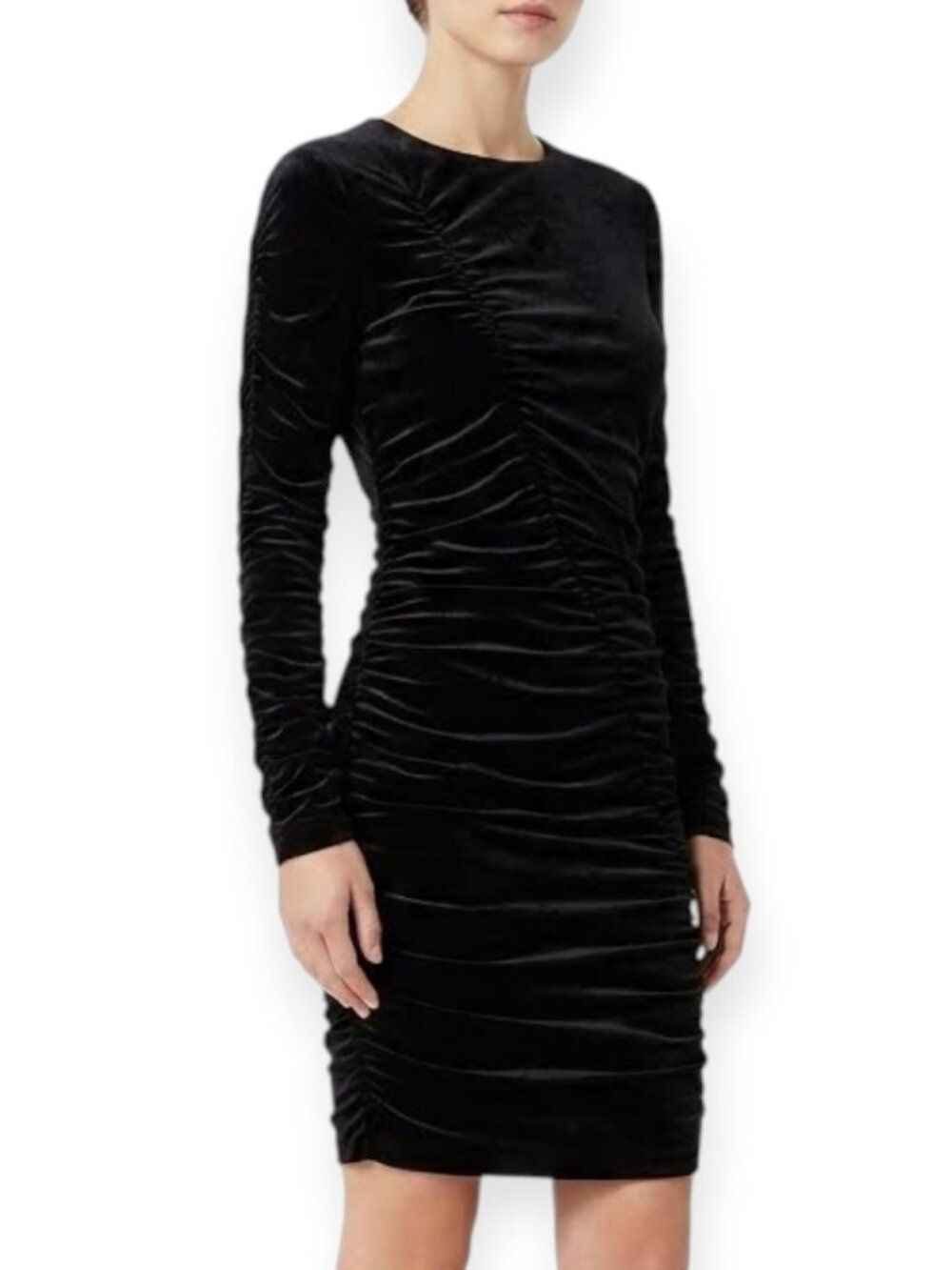 Armani Exchange Black Small Velour Bodycon Long‎ Sleeve Midi Dress